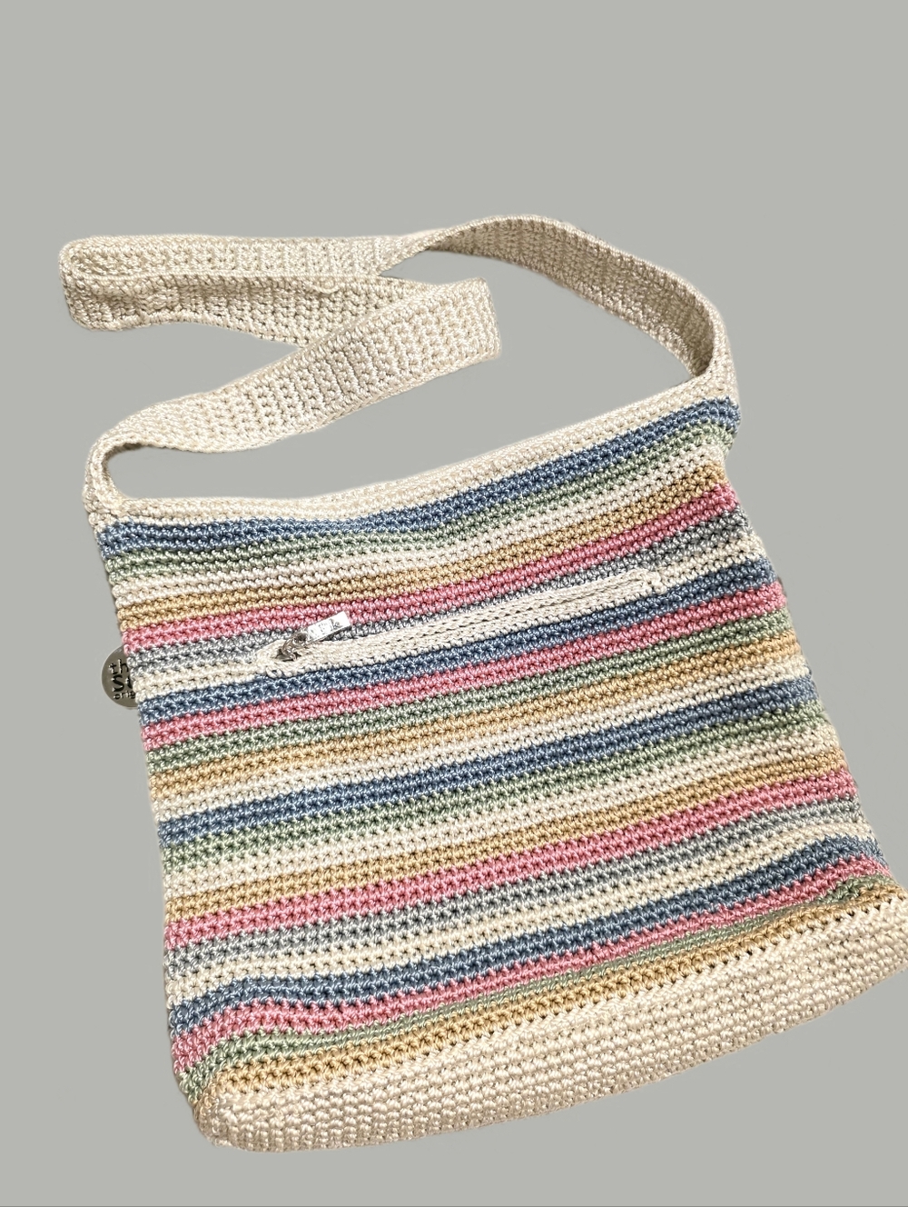 NEW The Sak -Striped Crochet Shoulder Bag in Rare Pastel Multicolor - Picture 4 of 9